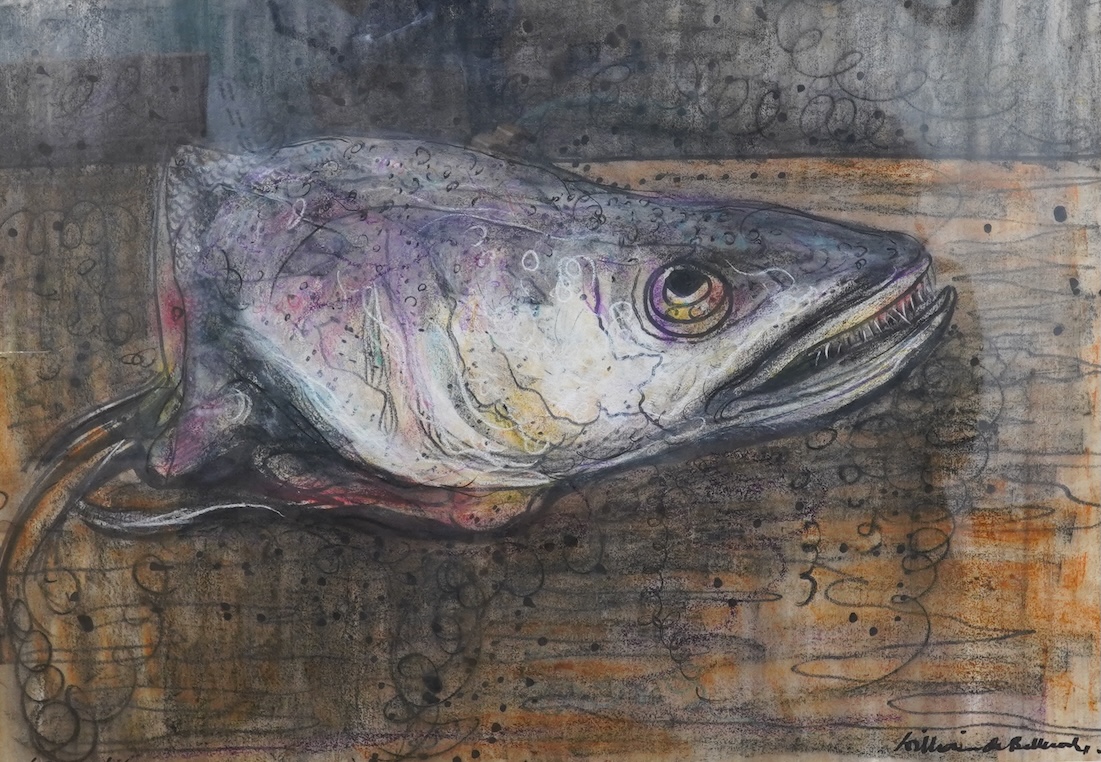 William de Belleroche (1912-1969), Still life of a dead fish, signed and dated 4th June ‘64, watercolour, 49 x 70cm